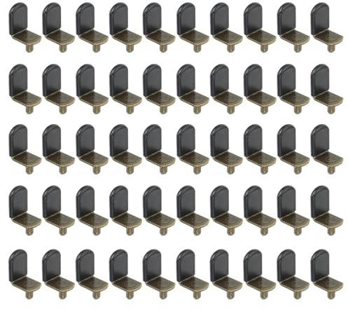 sourcing map 5mm l Shelf Pins, l Shelf Support Pegs, Shelf Brackets L-Shaped Clips with Silicone Sleeve for Kitchen Bookcase Closet Shelf Shelves Cabinet Furniture Support Brown Pack of 50