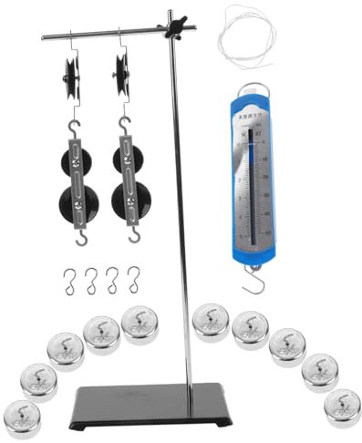 MUCKLILY Flaschenzugsystem Satz Mit Höhenverstellbarer Halterung Physik Experimentierwerkzeug Für Schüler 10x50g Gewichte Und 5 Kg Messgerät Physik Lehrmittel Für Mechanik Experimente