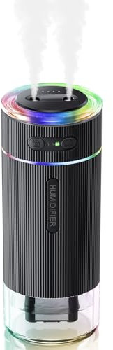 WSKEN Portable Small Humidifier for Bedroom - [Dual Nozzle Large Cool Mist] [Ambiance Lighting] [Car Smart On/Off] Ultrasonic Mini Personal Desk Air Humidifiers for Travel Office Baby Room,Black
