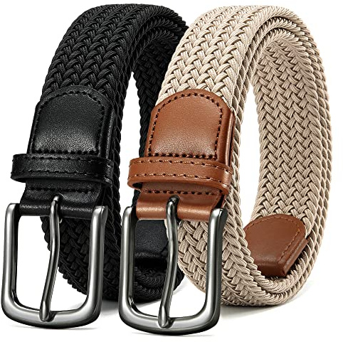 CHAOREN Elastischer Gürtel Herren 2 Stück, Stretchgürtel ohne Löcher 35mm | Stufenlos verstellbar, Formstabiles Flechtgewebe, Hochwertige Zinklegierung, Flexible Passform, Jeans & Freizeit, Geschenkbox