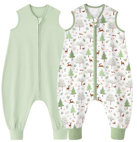 Looxii 2-pack baby sovsäck med fötter 0,5 tog sommarsovsäck 100 % bomull sovsäck baby barn baby sovsäck för pojkar flickor 4–6 år 100 cm, 0,5 tog grön skog, 100cm/4-6 Jahre