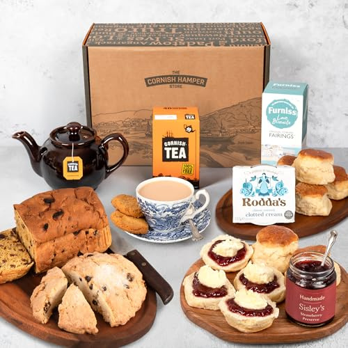Afternoon Tea Hamper | Cornish Cream Tea & Cake Hamper | Gift Set for Couples, Scones, Clotted Cream | Birthday, Anniversary, Thank You