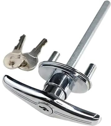 Funnytek Kit de serrure en T pour porte de garage - Serrure de porte d'abri de jardin - Poignée de grange - Accessoires verrouillables avec 2 clés RCL-0202 - 111 mm