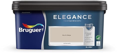 Bruguer ELEGANCE Pintura Monocapa ExtraMate, Paredes y Techos, Interior, Exterior protegido, Alta Durabilidad, UltraLavable, Resistente al Desgaste y Manchas Marrón Beige 4L