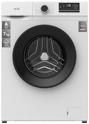 VOK - Lavadora de Carga Frontal de 7 Kg - 1200 RPM, Motor Inverter con 10 años de garantía, Función Vapor, 15 Programas de Lavado, Añadir prendas, Bloqueo infantil, Eficiencia Energética A, Blanco
