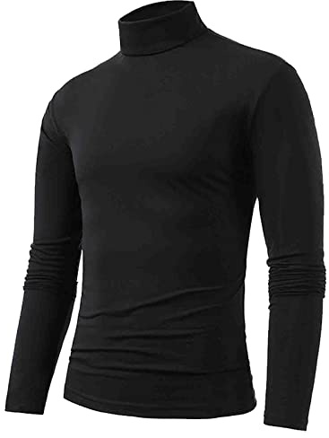 Haut à col Montant pour Homme, col roulé à Manches Longues, Pull décontracté, Extensible, Coupe ajustée, Chemise Basique, Tops Noirs à col Montant pour Hommes, XXL