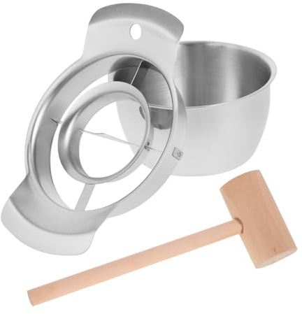 Hohopeti Pelador de Granada Manual Acero Inoxidable con Cuenco y Martillo de Madera para Cocina Herramienta Práctica y Duradera para Abrir y Despepitar Granadas
