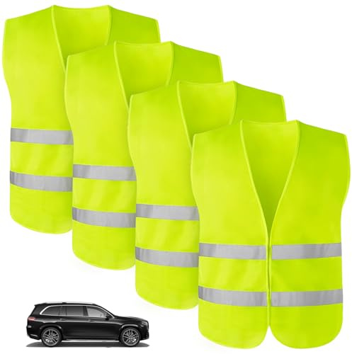 Kaempe 2 Pièces Gilet Jaune Voiture, Taille Universelle Gilet Fluorescent De Sécurité, Gilet Reflechissant Haute Visibilité pour Adulte Homme Femme (4)