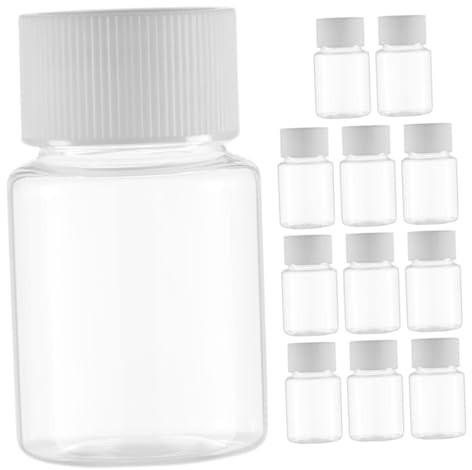 LRXIYODE Bouteilles en Plastique Transparent Fiable et Facile à Manipuler de 30ml Lot de 12 avec Bouchon, Récipient à Pilules pour Rangement de Remède