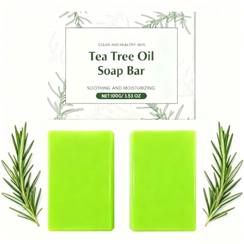 Barra de jabón de aceite de árbol de té para rostro y cuerpo, cuidado nutritivo de la piel para todos los tipos de piel, exfoliante e hidratante para una piel clara y saludable (2 unidades)