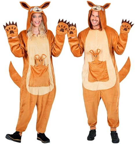 W WIDMANN MILANO Party Fashion - Mono canguro para adultos, mono de felpa marrón con capucha, disfraz de animal para carnaval