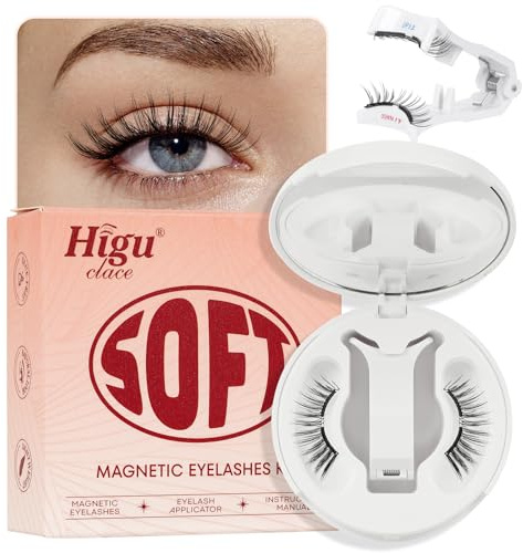 Higu clace Weiches Magnetische-Wimpern, Magnet-Wimpern Ohne Eyeliner,Magnetische Wimpern Natural Look, Stark Magnet Wimpern mit Applikator,Kein Kleber erforderlich Wimpern Magnetic （SOFT SET-D)