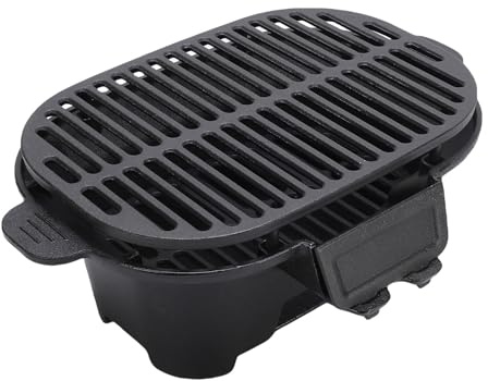 CHICIRIS Griglia in Ghisa, Griglie a Carbone in Ghisa Compatte e Leggere per Cucinare All'aperto, Barbecue Giapponese, Griglia da Tavolo con Regolabile Manici in Legno