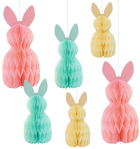 6 Pcs Easter Bunny Honeycomb Decorations, Easter Bunny Decorations, 3D Honeycomb Bunny Decoration for Party Home Parties, Bunny Ball Bunting for Home Hanging Decor