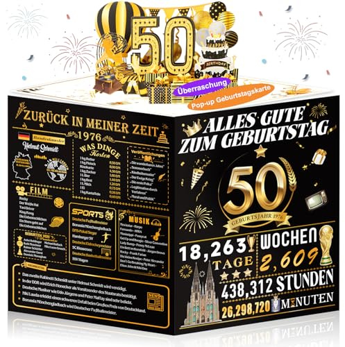 OLOSONG Geburtstagskarte 50, 3D Karte Geschenke 50 Geburtstag für Mann Frau | Pop Up Karte 50. Geburtstag Deko Für Mama Papa Ehemann Ehefrau Freunde Ihn und Sie Mit Umschlag, Back in 1976
