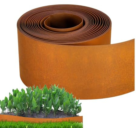 Bordo Giardino Flessibile, Altezza 15,5 cm, Bordura per Aiuola in Metallo, Cordolo Flessibile per Aiuole, Bordo per Prato in Ruggine, Bordure per Prato e Aiuole