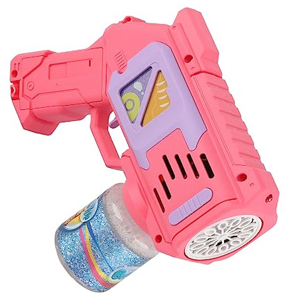 HUSHUI Såpbubbelmaskin med LED-lampor och 10 Hål Kraftfull Motor för Barnkalas och Utomhusnöjen Gjord Av Slitstark ABS (Rosa)