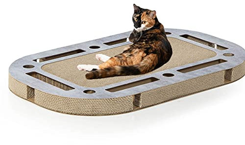 CanadianCat Company | XXL Katzenspielplatz ca. 85 x 54 x 5,8 cm mit integrierter Kratzpappe Katzenspielzeug Kratzbrett in Betonoptik Kratzkarton