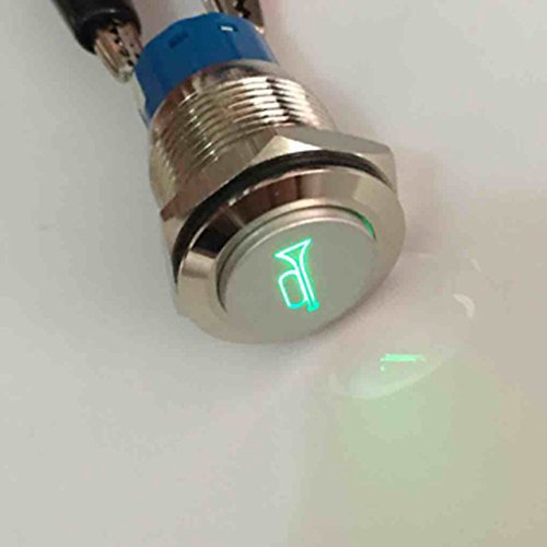 E Support 19mm Puissance Vert LED 12V 3A Bouton Poussoir Voiture Momentané Interrupteur à Bascule Commutateur Métal Corne Orateur Klaxon ON/OFF