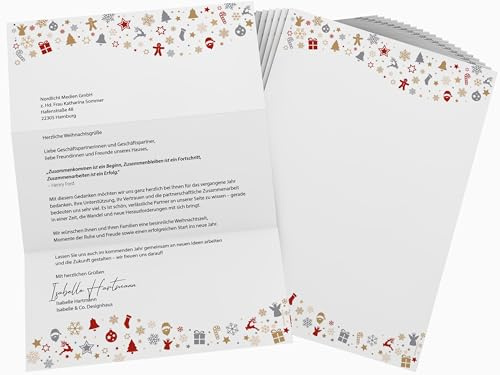 Weihnachtsbriefpapier | Weihnachtsfiguren | 50 Blatt weihnachtliches Motivpapier DIN A4 | Briefpapier