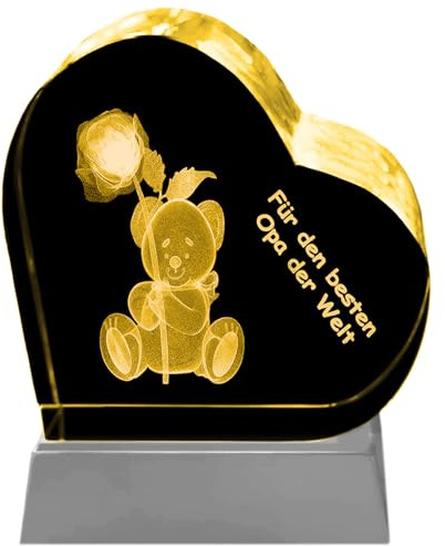 Kaltner Präsente Stimmungslicht - Das perfekte Opa Geschenk: LED Kerze/Kristall Glas Herz / 3D-Laser-Gravur/Geschenk Ruhestand/Geschenk für Opa/Geburtstagsgeschenk für Opa