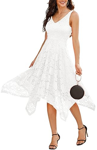 Meetjen Women's Asymmetrical Cocktail Party Dress Handkerchief Hem Short Swing Bridal Shower Dresses 2026 White L