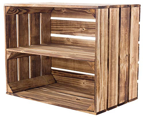 Kontorei gebrannte/flambierte Obstkiste mit Zwischenboden 50cm x 40cm x 30cm 4er set Regal Holzregal Kiste Box