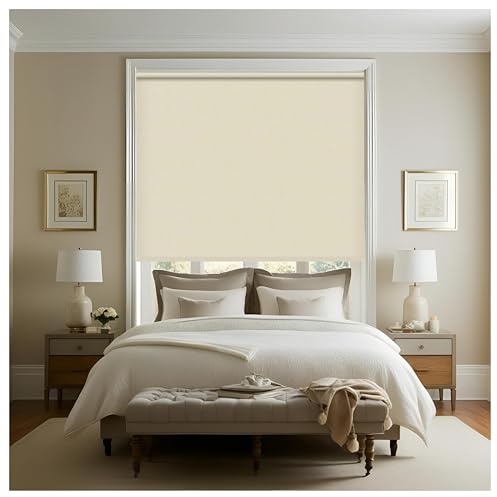 Thermal Insulated Blackout Fabric Roller Blinds, Easy Fit Room Darkening Shades Fittings Included Cappuccino (Width 90cm x Length 165cm, Thermal Blackout, Cappuccino) (BK004)