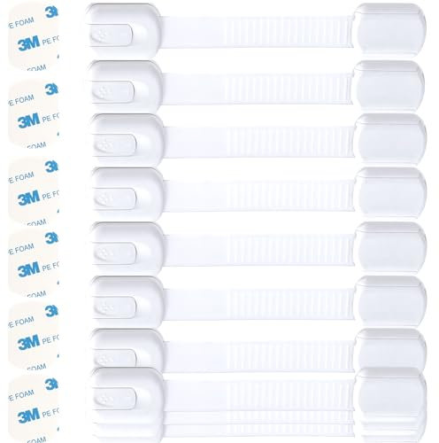 Lubibi Adjustable Child Safety Lock,10 Pack Child Safety Cupboard Locks&8 Extra 3M Double-Sided Adhesive, Baby Proofing Locks With No Trapped Fingers, For Cabinet, Drawer, Refrigerator, No Tool Needed