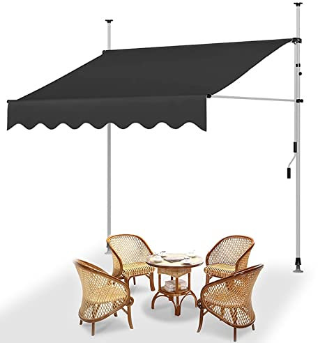 WOLWES Einziehbare Klemmmarkise mit Kurbel, Wasserdicht Sonnenschutz Balkon, Standmarkise Ohne Bohren, Markisen, Markise, Markiese (Color : Grigio)