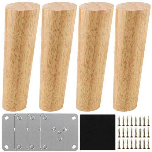 Fabaoday 4pz Gambe per Mobili Legno, 15cm Piedini per Mobili Ricambio Parti di Mobili in legno Gambe per Tavolo Piedini di Ricambio per Divano Letto Poltrona Armadio