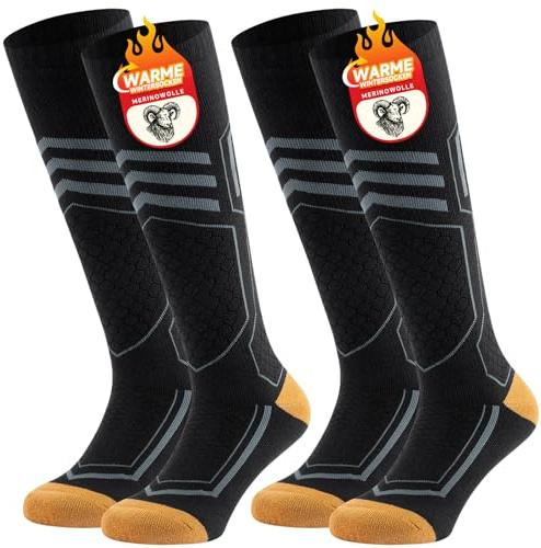 TANSTC Calcetines de Esquí de Lana Merino para Hombre Mujer Jóvenes 35-38 Calcetines Termicos Frio Extremo Calcetines Deporte Invierno Altos Transpirables para Esquiar Snowboard Senderismo, Negro