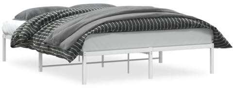 vidaXL Bettgestell, Bettrahmen mit Lattenrost, Bett Gästebett mit Stauraum, Metallbett Doppelbett Schlafzimmerbett, Weiß 160x200cm Metall