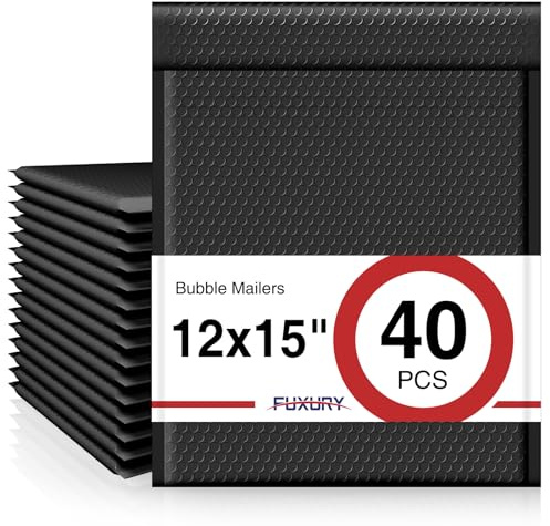 Fuxury Black Bubble Mailers 12x15 Large Self Seal Padded Envelope 40 Pack