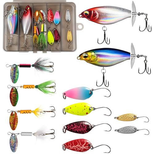 Forellenköder 12-teiliges Barsch Köder,Blinker Angeln Spoons Forelle Harter Metall Spoon Set, Spinner Angeln mit Spoon Box