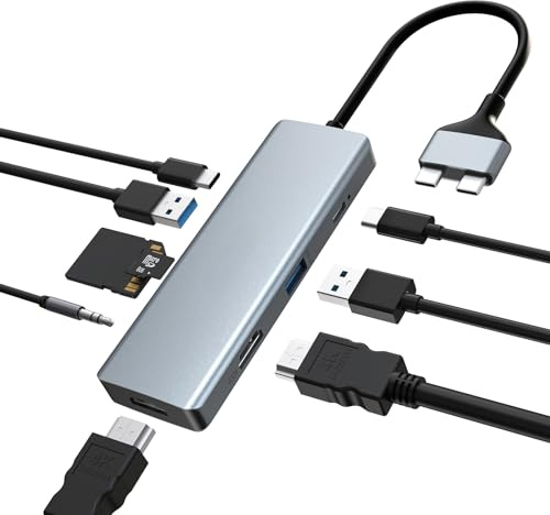 9 in 2 MacBook Air Adapter USB C Hub Triple Display for MacBook Pro Air Mac, MacBook Pro Docking Station 4K HDMI Dock with 100W PD,USB 3.0,SD/TF Card Reader,3.5mm Audio