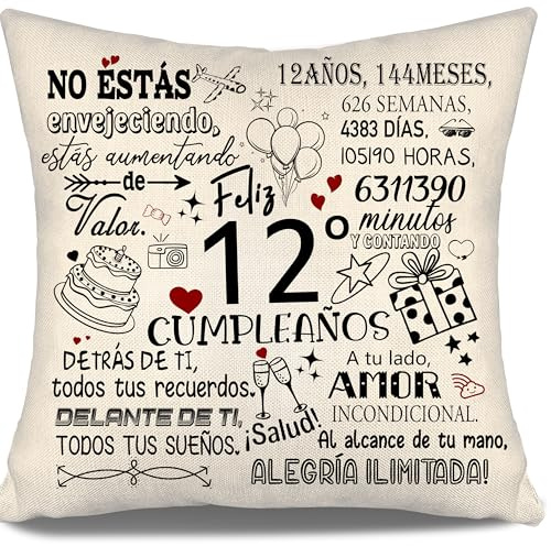 No Estás Envejeciendo Estás Aumentando de Valor - Fundas de Cojín para Cumpleaños 12 Años Niña Niño Hija Hijo Nieta Hermana Sobrina - Regalo 10-100 Años (12-a)