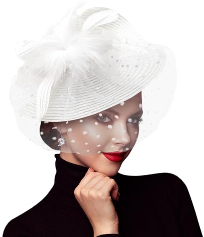 DRESHOW Fascinators Hat Flower Mesh Feather Fascinator Wedding Cocktail Tea Party Hat Headwear for Women Girls