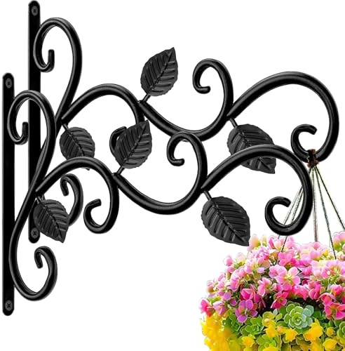 EKINIYAR Hanging Basket Bracket, 10 Inches Hanging Basket Bracket Outdoor Hooks, Set of 2 Wall Mount Rust-Resistant Plant Hanger Hook for Plants Basket Lantern Bird Feeder