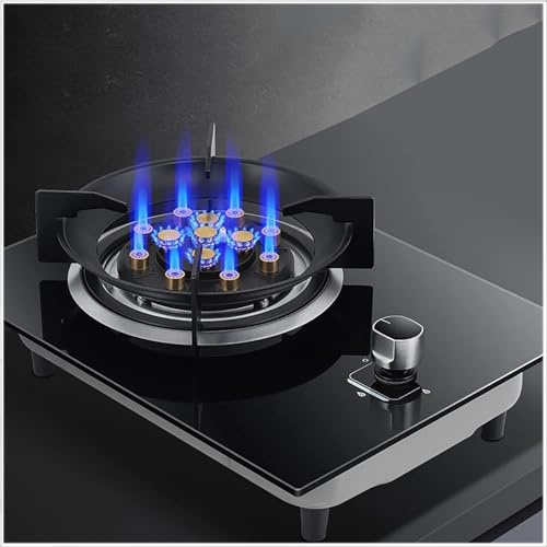 THEGA Indoor Single Burner Gas Hob - Portable Gas Stove, Table Top Cooker LPG/NG Cooker, 13 Cavities Tempered Glass Cooktop Burner, for Caravan Black Glass Freestanding Cooktop Camping Outdoor(LPG)