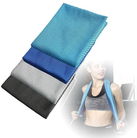 4 toallas de refrigeración de 30 x 100 cm, multicolor, toalla de hielo, toalla de enfriamiento, toalla de enfriamiento, toalla de refrigeración para deportes, fitness, yoga, viajes, (azul claro, azul
