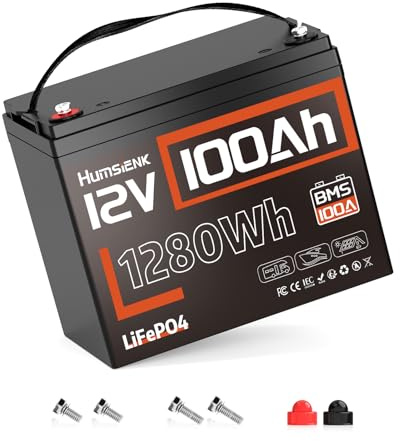 Humsienk 12v 100Ah LiFePO4 Batterie mit 100A BMS, 1280Wh Lithium Batterie mit Tieftemperaturschutz, 15000 Zyklen, Ideal für Wohnmobile, Wohnwagen, Boote, Solar, Off-Grid