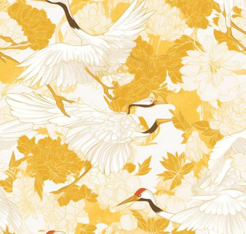 JIAOQSS Tapete die selbstklebt Vintage Gold und weiße Blumen Retro Pfingstrose Kran Mustertapete Klebefolie Möbel Muster Möbelfolie Selbstklebend für Schrank Tapete Schlafzimmer Muster