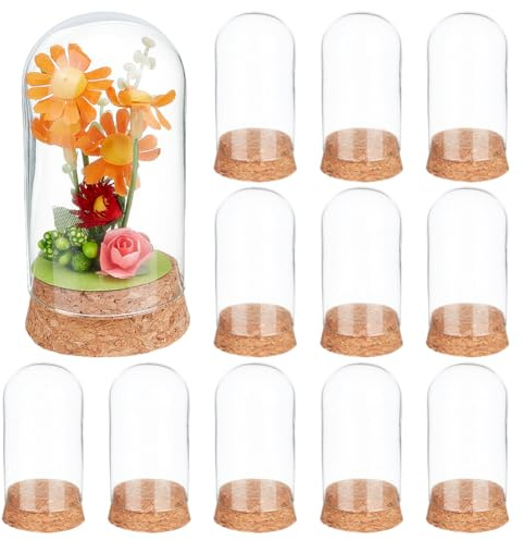 BENECREAT 20Pcs Dome Decorative Jars, 9x4.7cm/3.5x1.8 Inch Glass Display Dome Cloche Glass Bell Jar with Cork Base for Flower Storage, Specimens, Crafts Decorations