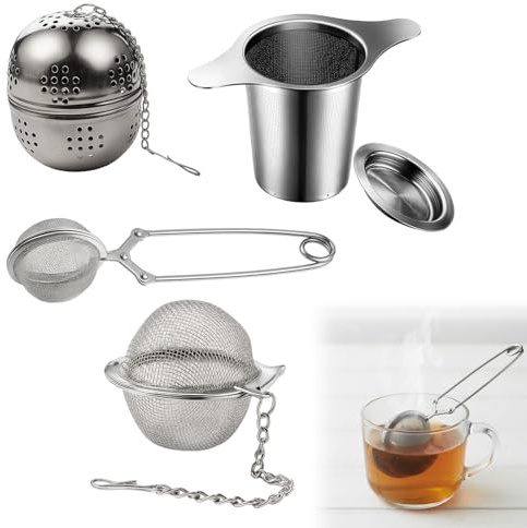 4 Stück Teesieb Für Losen Tee Set, Teeei Für Losen Tee, Tee-Ei Essential Aus Hochwertigem Edelstahl, Tee Ei Sieb, Für Die Meisten Tasseteekanne Teefilterhalt Teehalter Gewürzei Für Teekannen, Silber