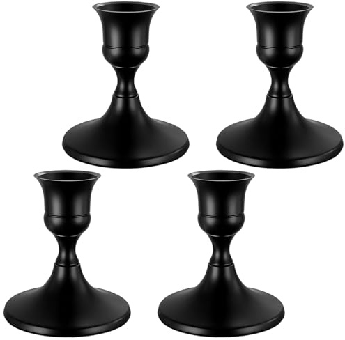 4 Pcs Black Taper Candle Holders, Vintage Candle Stick Holders for Home Decor, 7x7 cm Elegant Candlestick Holders, Wedding Party Anniversary Housewarming Gifts for Women Men