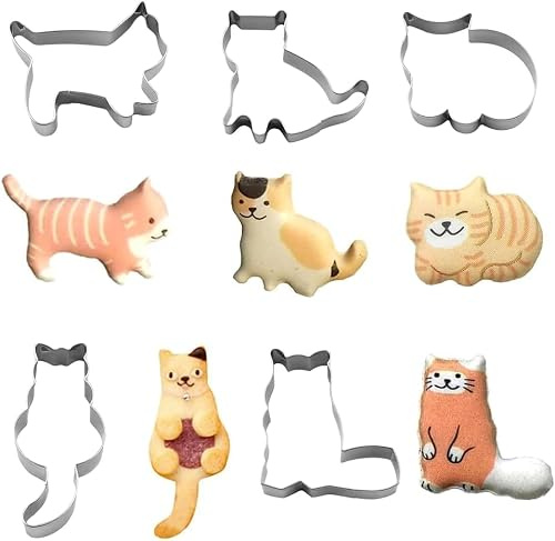 Stainless Steel Cat Cookie Cutters, 5 Pieces, DIY Baking Mould Tool for Biscuits, Cake, Chocolate, Pancakes, Theme Parties