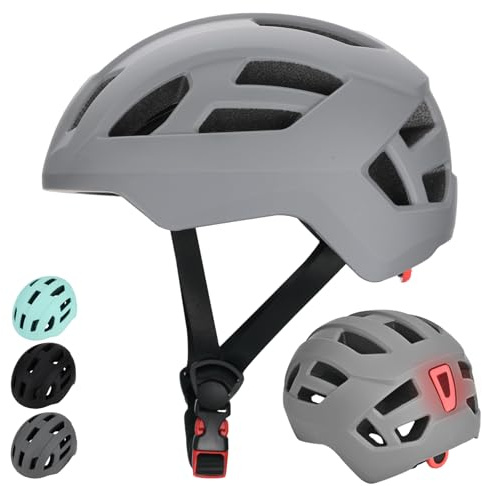 LIRENGUI Casco da bicicletta per bambini con luce posteriore per ragazzi e ragazze, luce posteriore di sicurezza ricaricabile, caschi leggeri e taglia regolabili per multi-sport (Grigio, M)