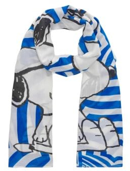 CODELLO X Peanuts luftiger Schal mit Snoopy-Motiven, Blau-Mehrfarbig