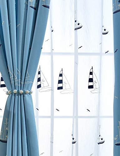 Lactraum Gardine Kinderzimmer Jungen Maritim Segelboot Bestickt Voile mit Ösen Sonderanfertigung